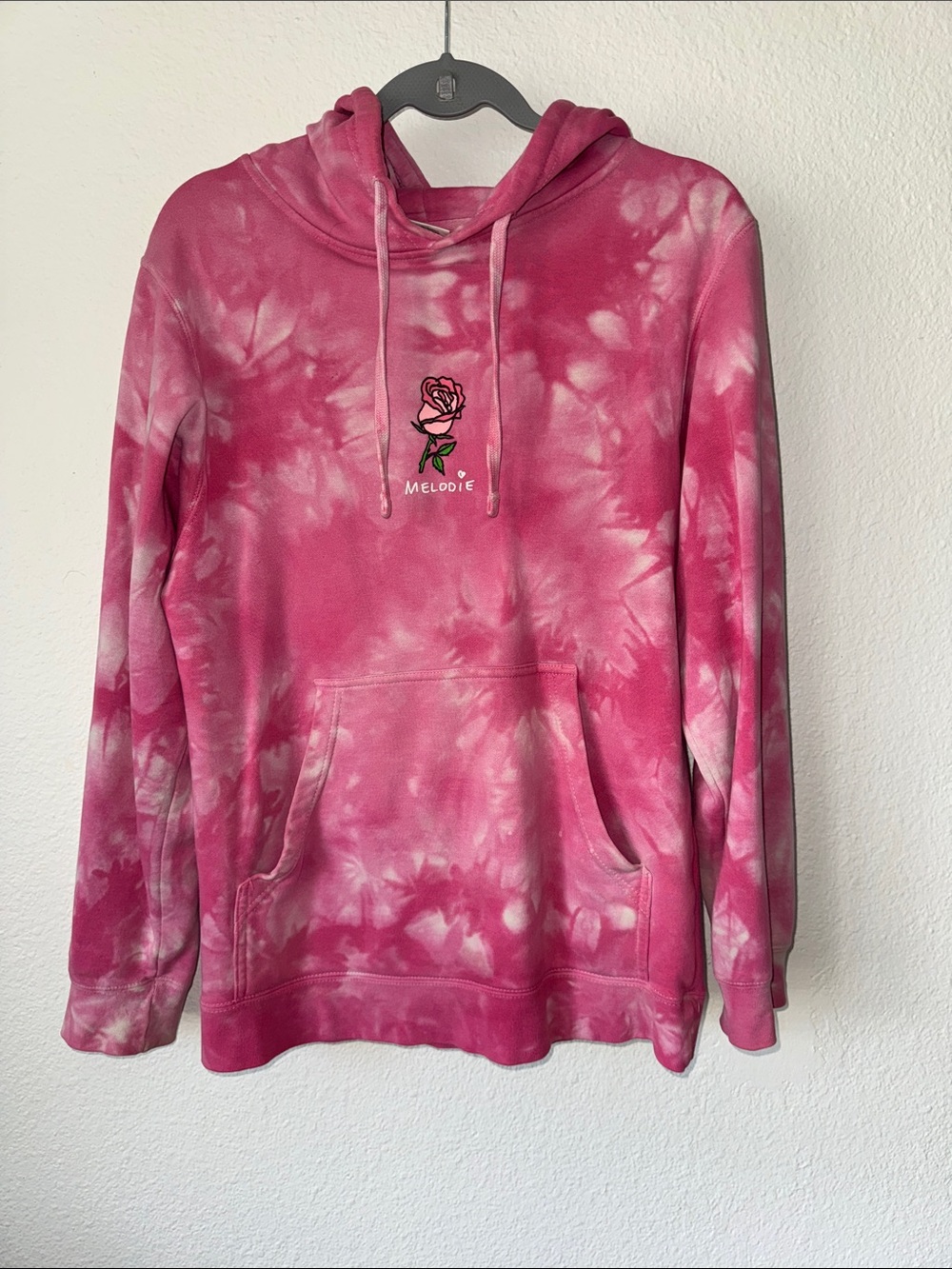 Elodie Pink Tie-Dye Hoodie with Coffee & Rose Motif - Picture 2 of 5